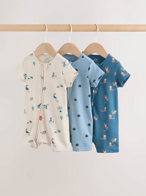 Teal Blue Two Way Zip Baby Rompers 3 Pack (0mths-3yrs) image 1