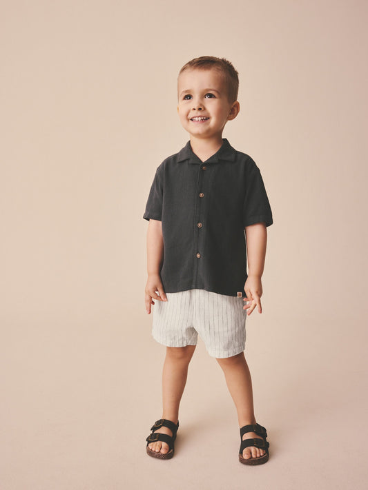Ecru Stripe Linen Blend Pull On Shorts (3mths-7yrs) image 2