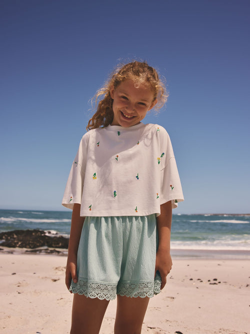 Dsiney Kidz - White Floral/Blue T-Shirt and Textured Shorts Set (3-16yrs) image 1