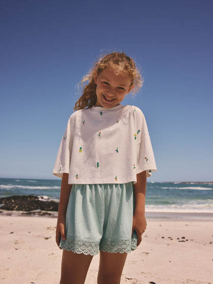 Dsiney Kidz - White Floral/Blue T-Shirt and Textured Shorts Set (3-16yrs) image 1