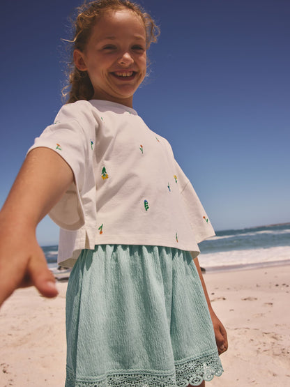 Dsiney Kidz - White Floral/Blue T-Shirt and Textured Shorts Set (3-16yrs) image 2