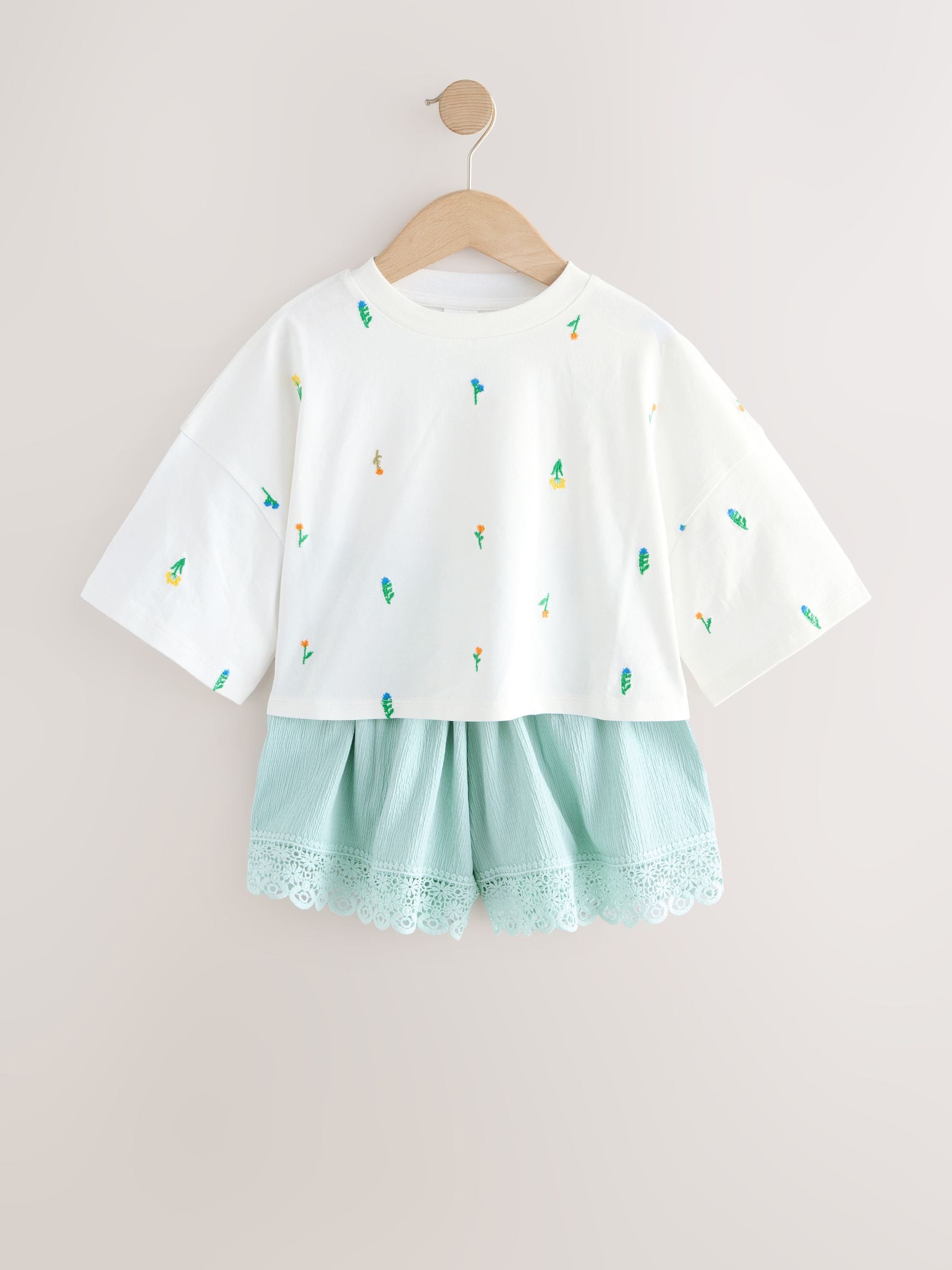 Dsiney Kidz - White Floral/Blue T-Shirt and Textured Shorts Set (3-16yrs) image 5