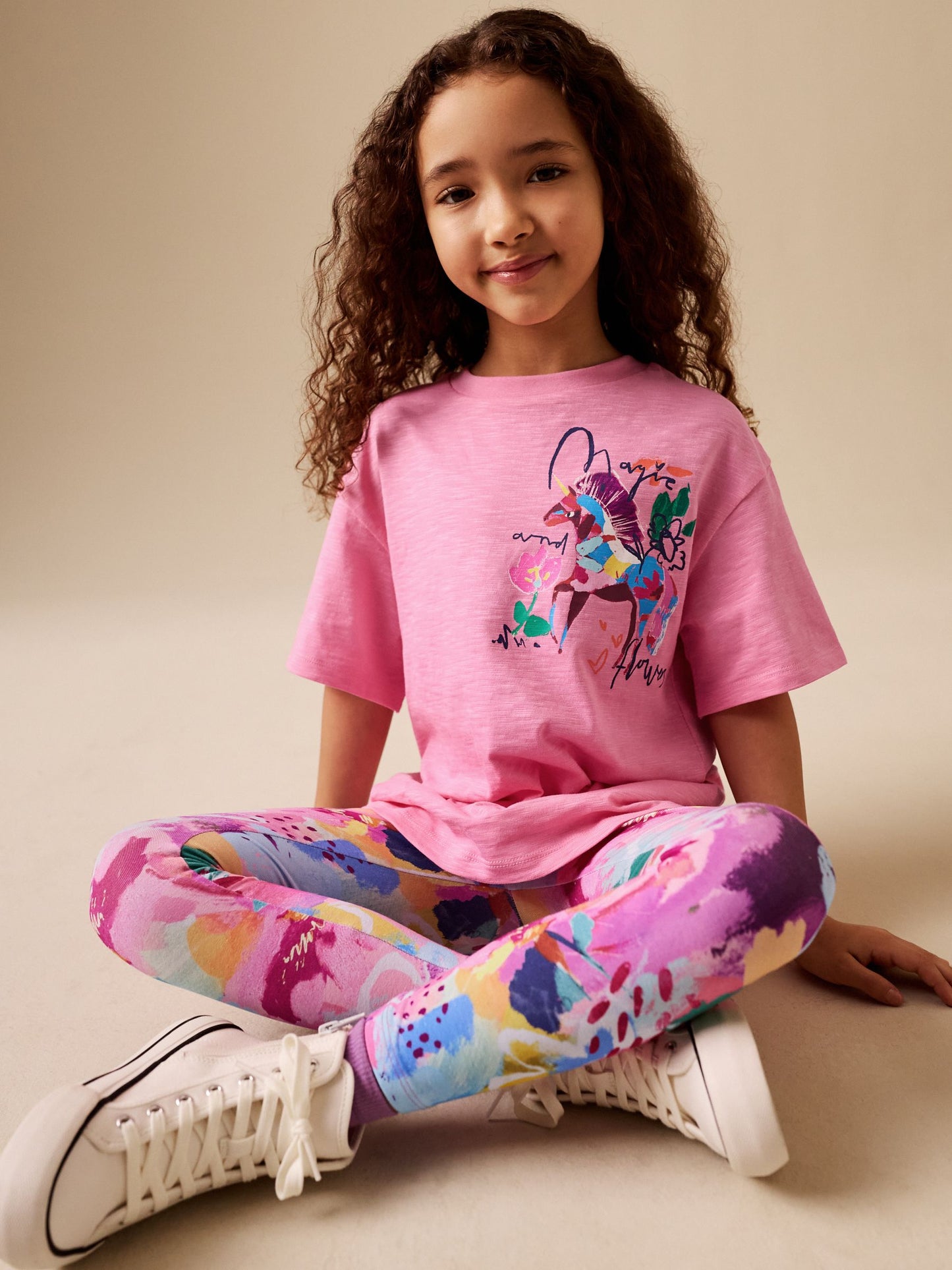 Dsiney Kidz - Pink Floral Unicorn T-Shirt and Leggings Set (3-16yrs) image 1