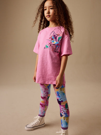 Dsiney Kidz - Pink Floral Unicorn T-Shirt and Leggings Set (3-16yrs) image 2