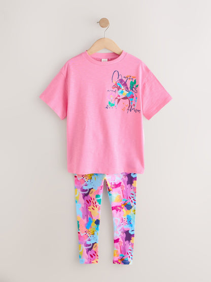 Dsiney Kidz - Pink Floral Unicorn T-Shirt and Leggings Set (3-16yrs) image 5