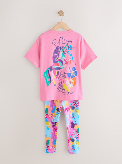 Dsiney Kidz - Pink Floral Unicorn T-Shirt and Leggings Set (3-16yrs) image 7