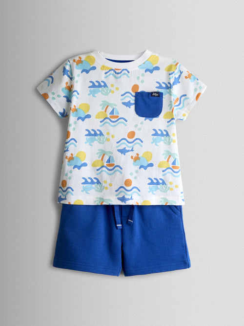 JoJo Maman Bébé Blue Ocean 2-Piece Printed T-Shirt & Shorts Set image 1