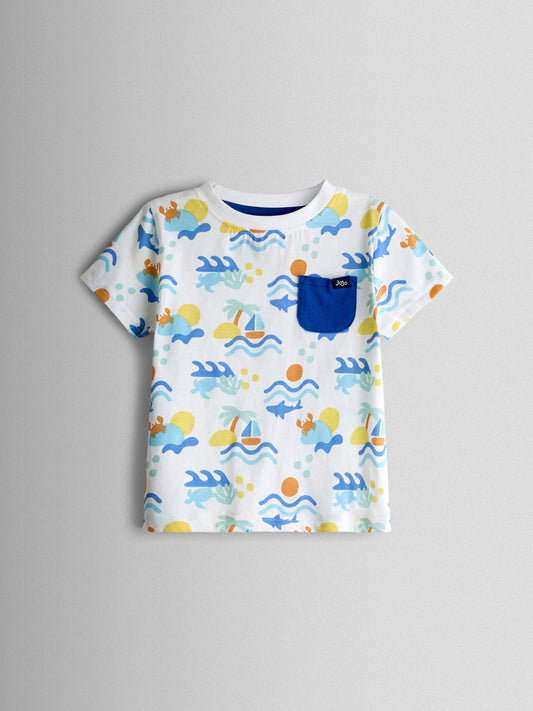 JoJo Maman Bébé Blue Ocean 2-Piece Printed T-Shirt & Shorts Set image 2