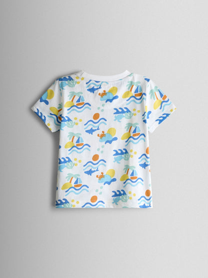 JoJo Maman Bébé Blue Ocean 2-Piece Printed T-Shirt & Shorts Set image 3