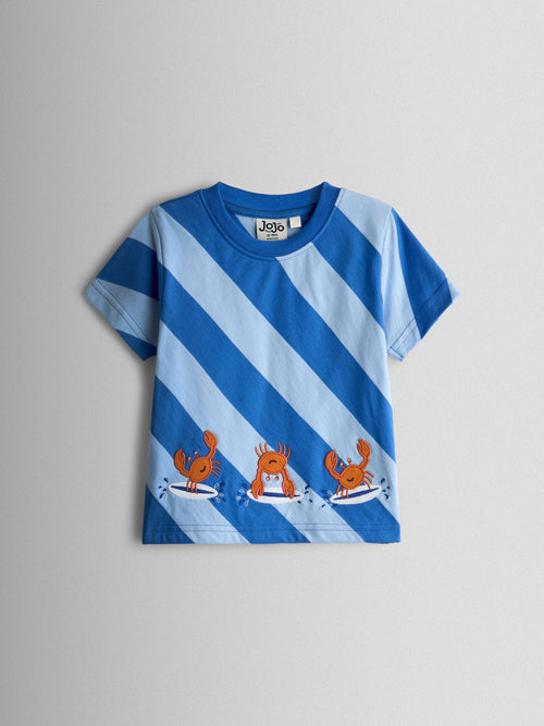 JoJo Maman Bébé Blue Surf's Up Crab Appliqué T-Shirt image 1