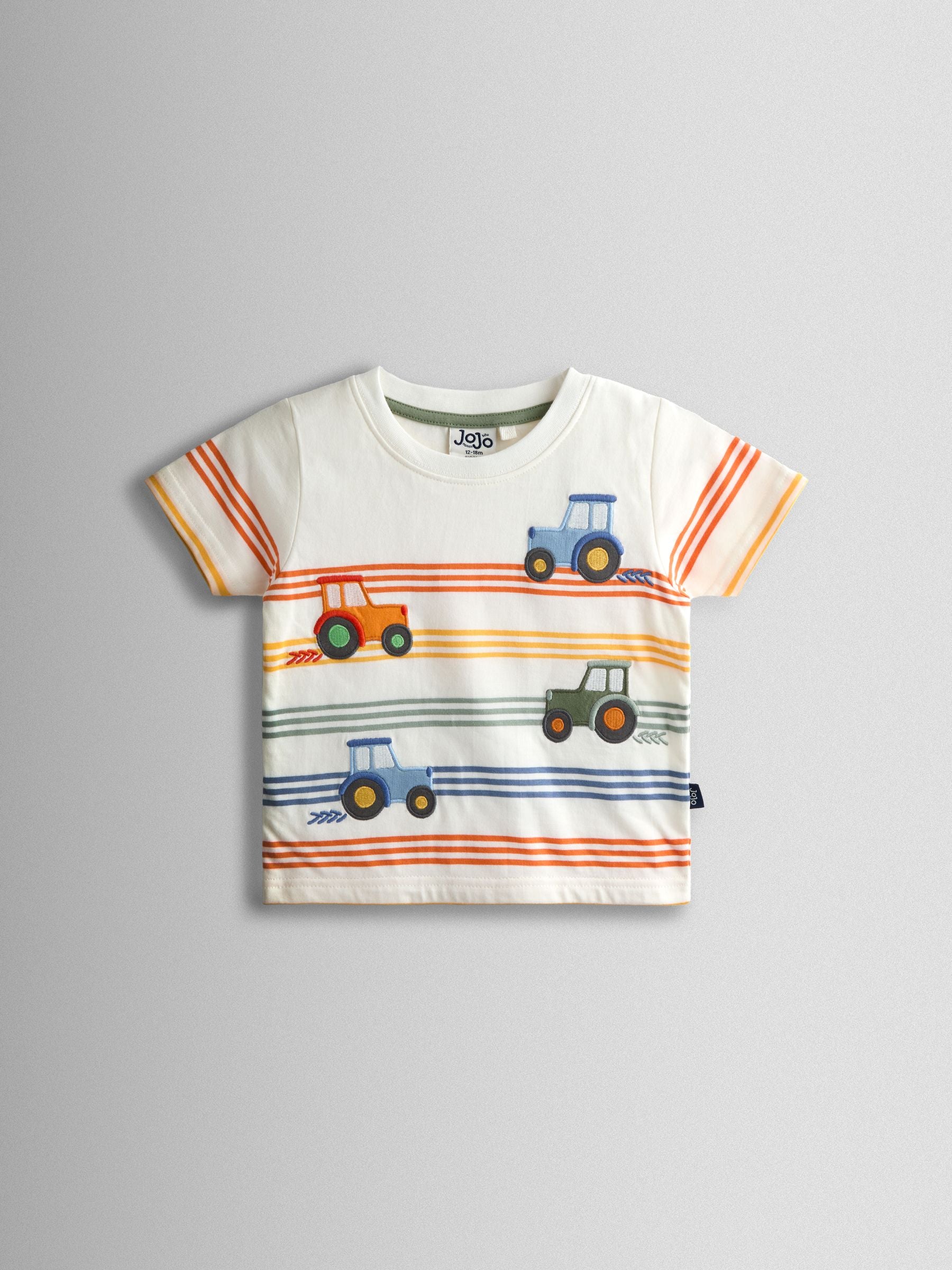 JoJo Maman Bébé Cream Tractor Appliqué T-Shirt image 2