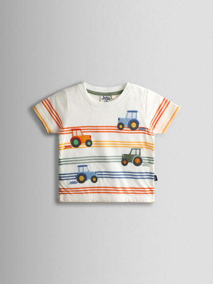 JoJo Maman Bébé Cream Tractor Appliqué T-Shirt image 2