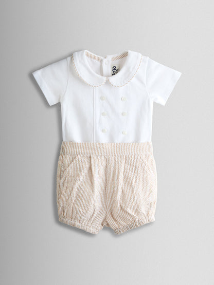 JoJo Maman Bébé White & Natural 2-Piece Classic Body & Stripe Short Set image 1