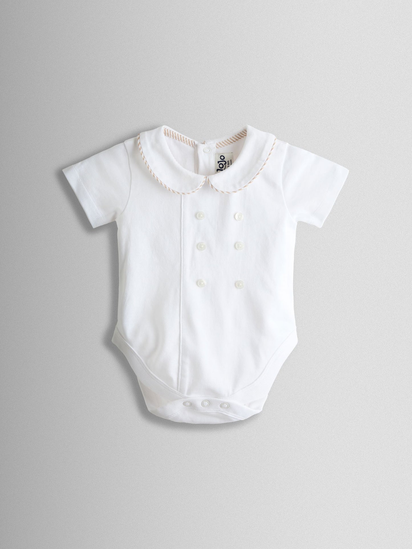JoJo Maman Bébé White & Natural 2-Piece Classic Body & Stripe Short Set image 2