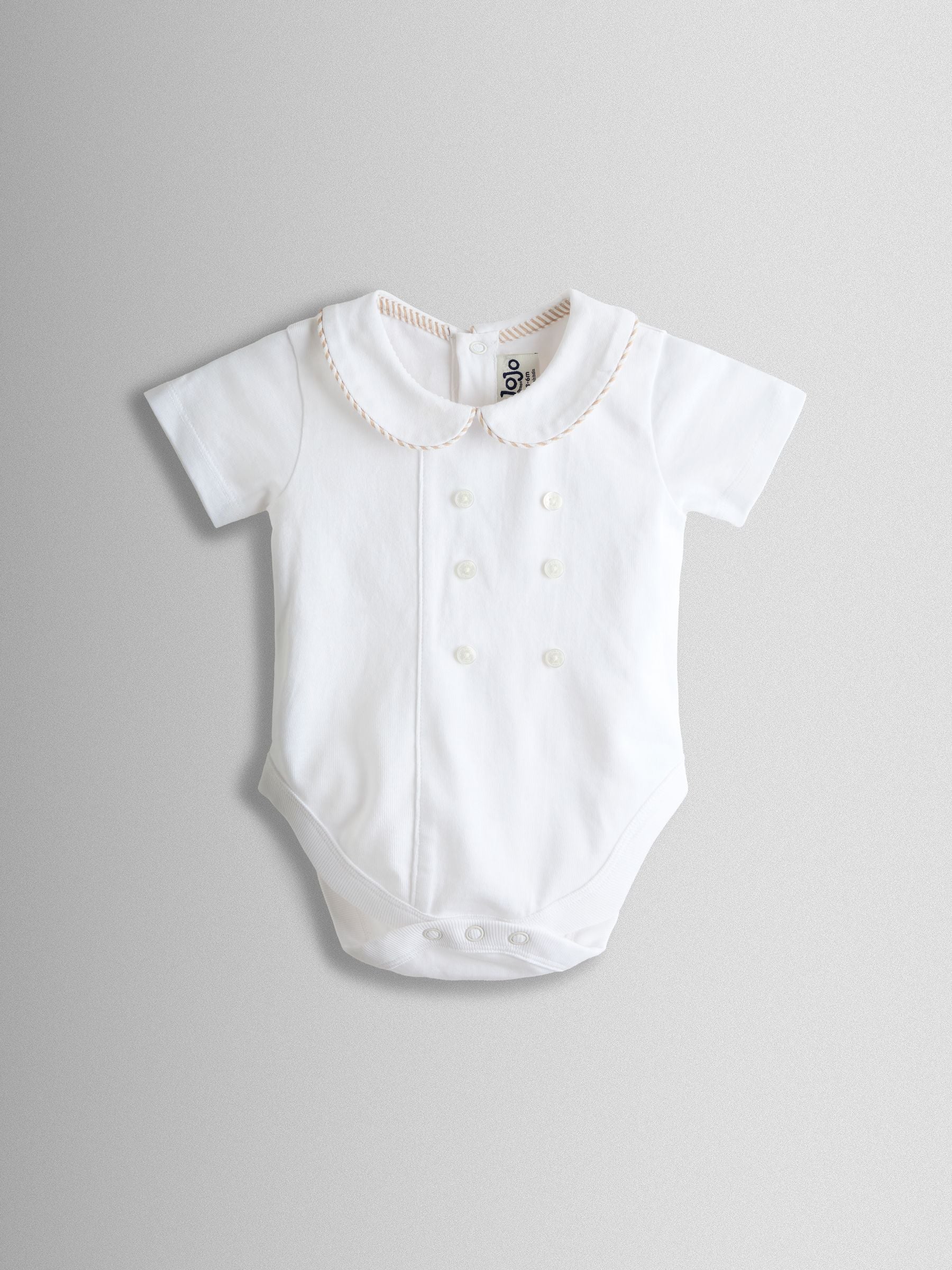JoJo Maman Bébé White & Natural 2-Piece Classic Body & Stripe Short Set image 2