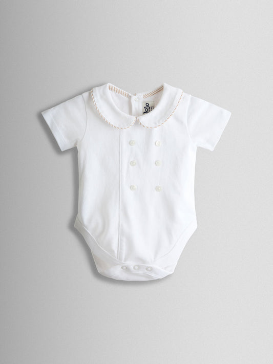 JoJo Maman Bébé White & Natural 2-Piece Classic Body & Stripe Short Set image 2