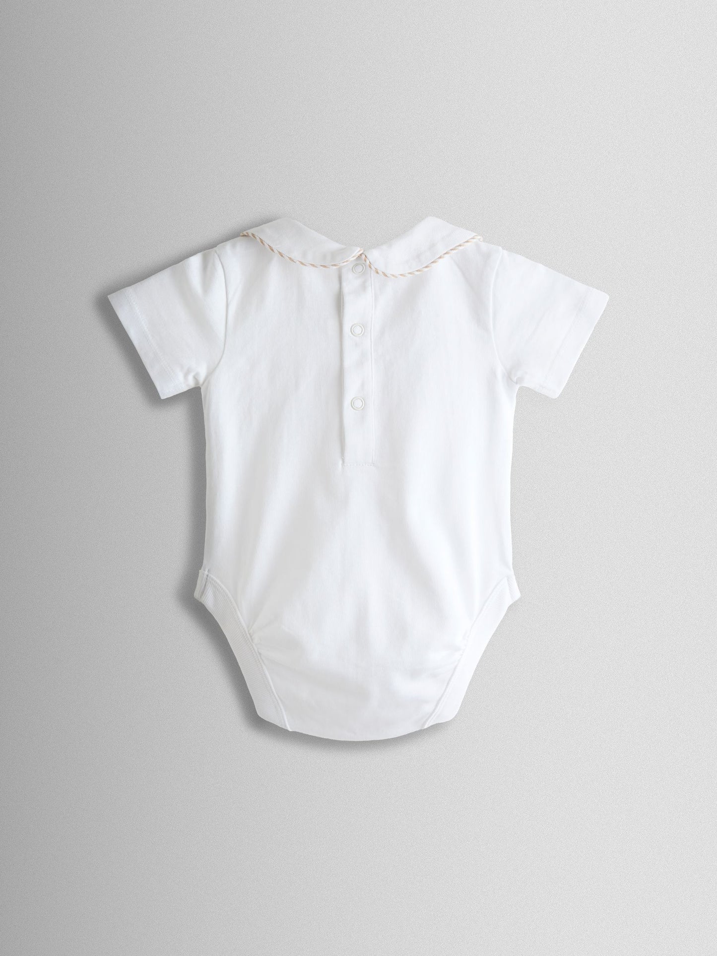 JoJo Maman Bébé White & Natural 2-Piece Classic Body & Stripe Short Set image 3