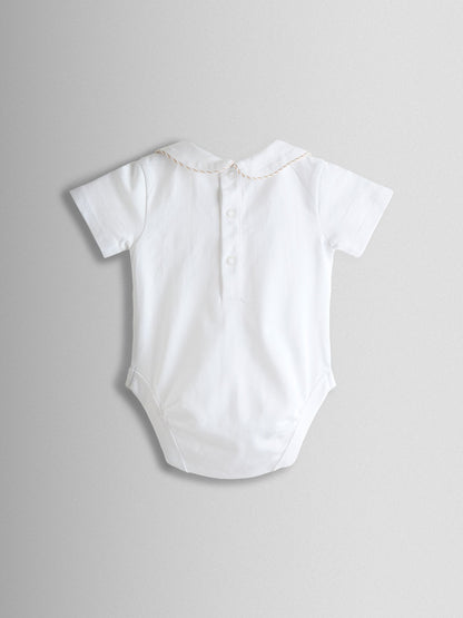 JoJo Maman Bébé White & Natural 2-Piece Classic Body & Stripe Short Set image 3