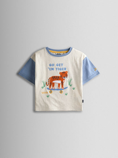 JoJo Maman Bébé Oatmeal Tiger Character Appliqué T-Shirt image 1