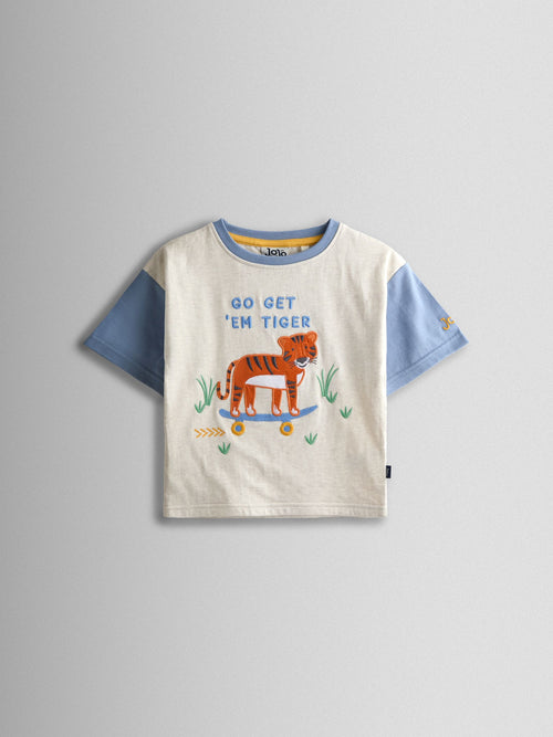 JoJo Maman Bébé Oatmeal Tiger Character Appliqué T-Shirt image 1