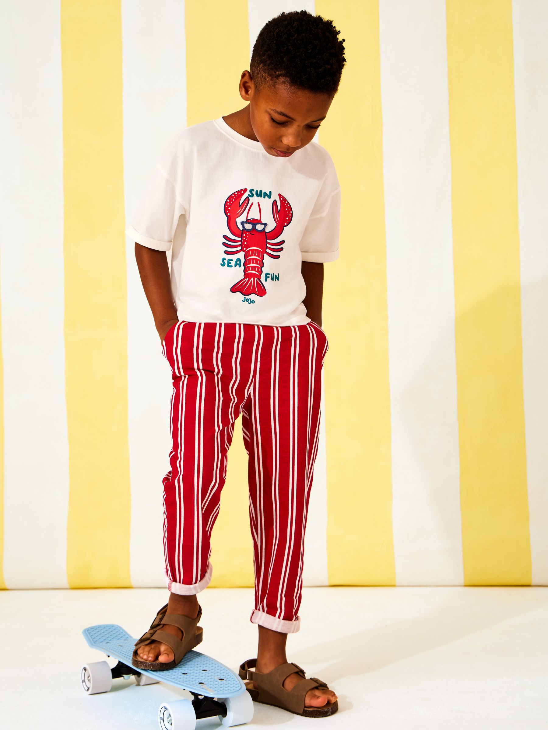 JoJo Maman Bébé Red Lobster 2-Piece T-Shirt & Stripe Trouser Set image 1