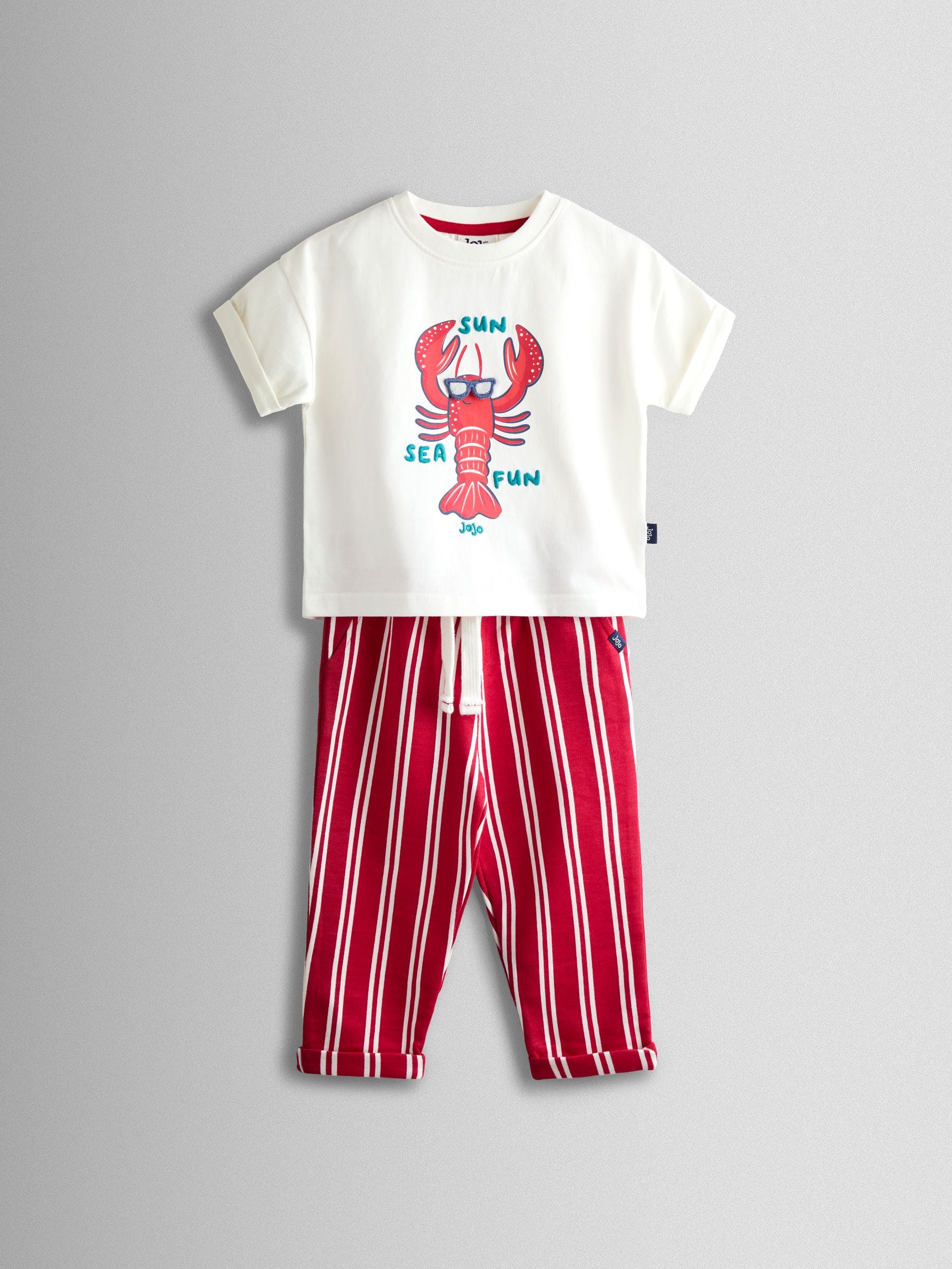 JoJo Maman Bébé Red Lobster 2-Piece T-Shirt & Stripe Trouser Set image 2