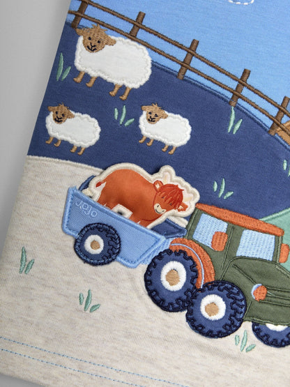 Dsiney Kidz - JoJo Maman Bébé Blue Farm Scene Appliqué T-Shirt image 3