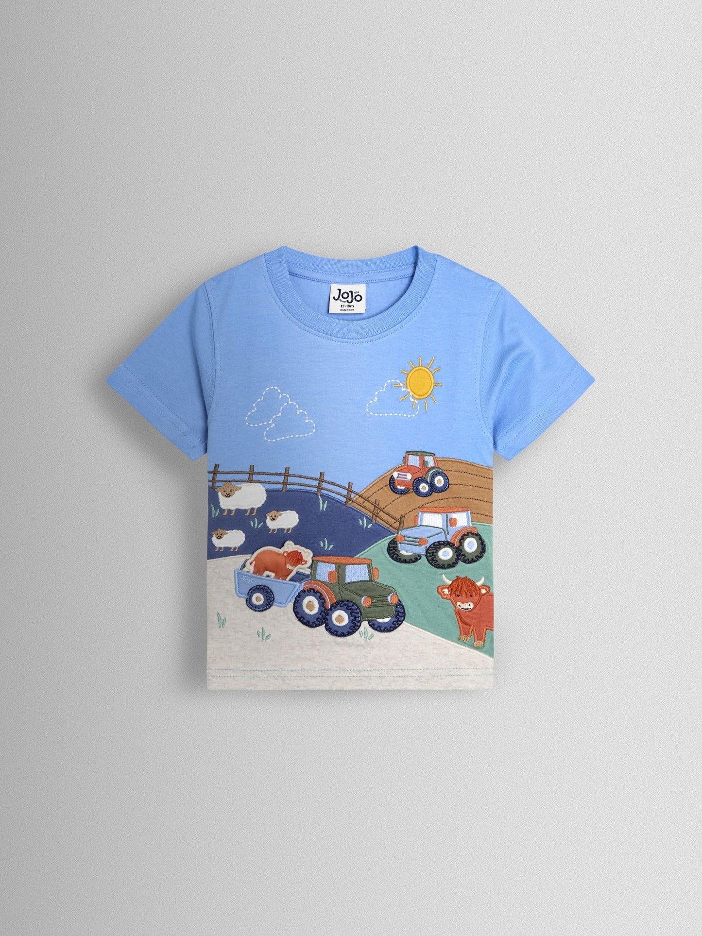 Dsiney Kidz - JoJo Maman Bébé Blue Farm Scene Appliqué T-Shirt image 1