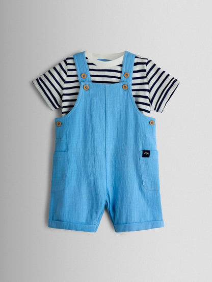 JoJo Maman Bébé Blue 2-Piece Cheesecloth Dungarees & T-Shirt Set image 1