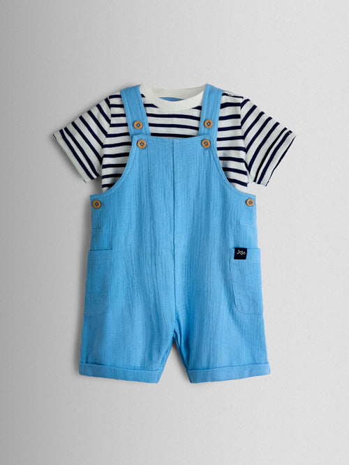 JoJo Maman Bébé Blue 2-Piece Cheesecloth Dungarees & T-Shirt Set image 1