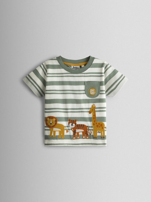 JoJo Maman Bébé Khaki Green Safari Appliqué T-Shirt image 1