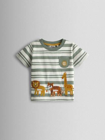 JoJo Maman Bébé Khaki Green Safari Appliqué T-Shirt image 1
