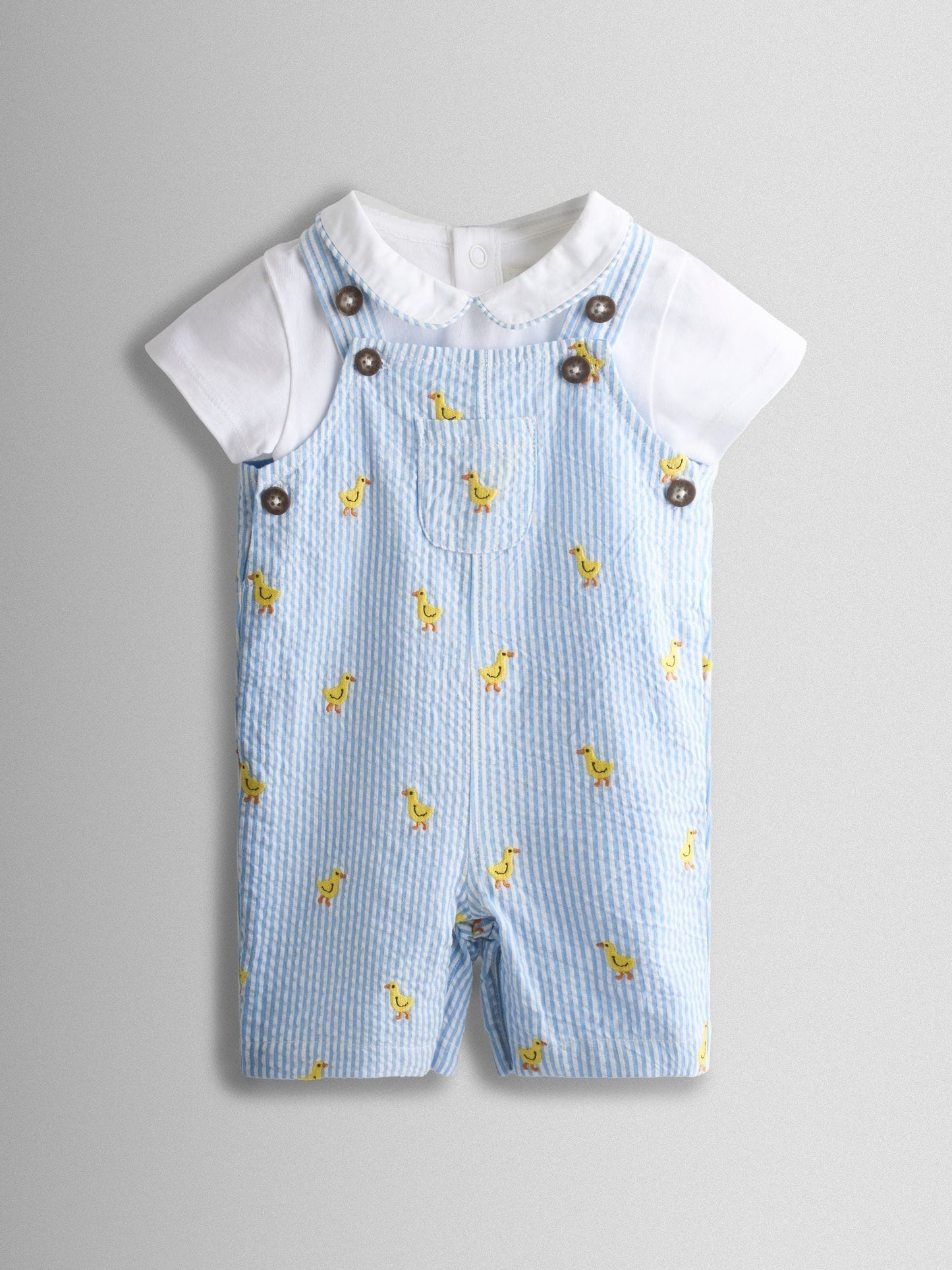 JoJo Maman Bébé Light Blue 2-Piece Chick Embroidered Dungarees & Body Set image 1