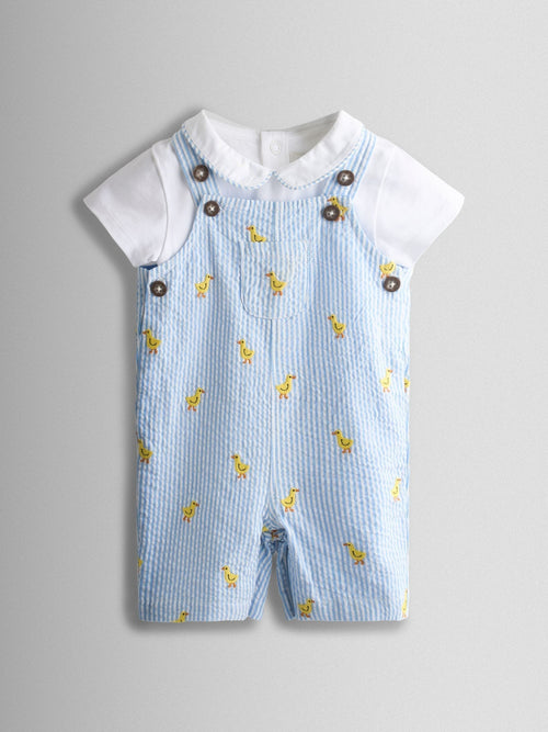 JoJo Maman Bébé Light Blue 2-Piece Chick Embroidered Dungarees & Body Set image 1