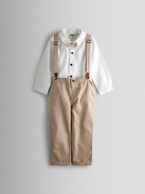 JoJo Maman Bébé Natural 4-Piece Shirt & Trouser Set With Bow Tie & Braces image 1