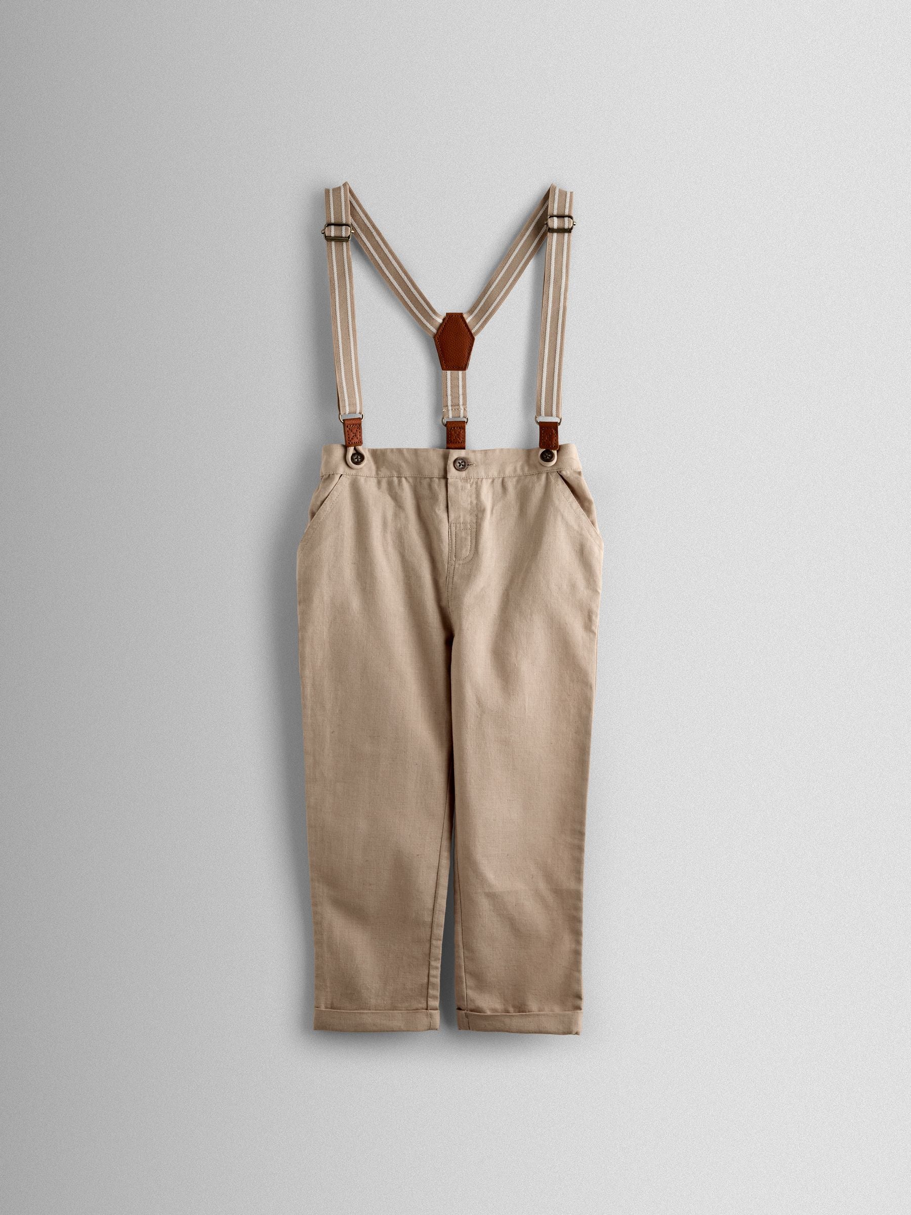 JoJo Maman Bébé Natural 4-Piece Shirt & Trouser Set With Bow Tie & Braces image 2
