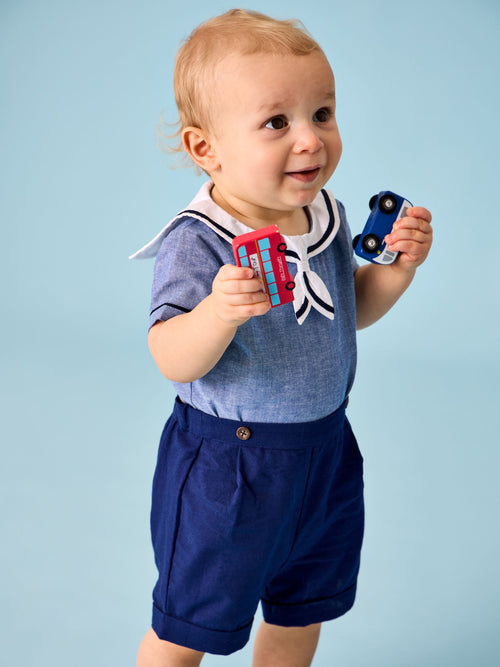 JoJo Maman Bébé Blue 2-Piece Sailor Collar Body & Shorts Set image 1