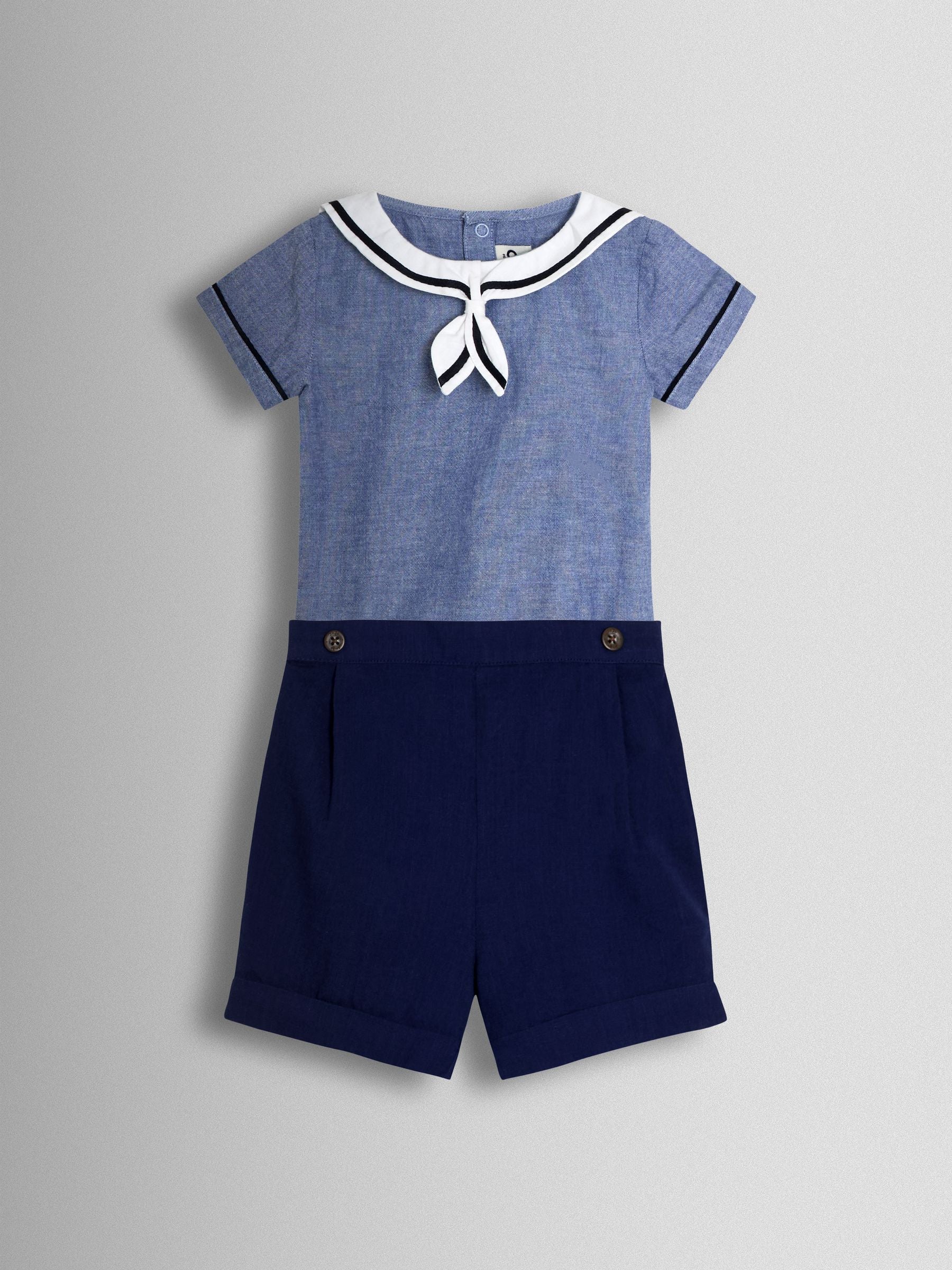 JoJo Maman Bébé Blue 2-Piece Sailor Collar Body & Shorts Set image 2