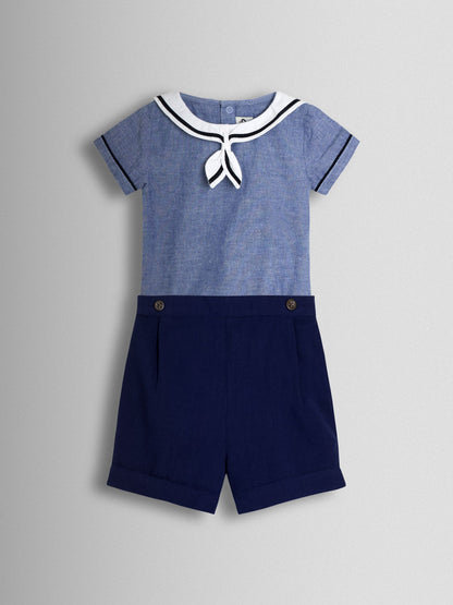 JoJo Maman Bébé Blue 2-Piece Sailor Collar Body & Shorts Set image 2