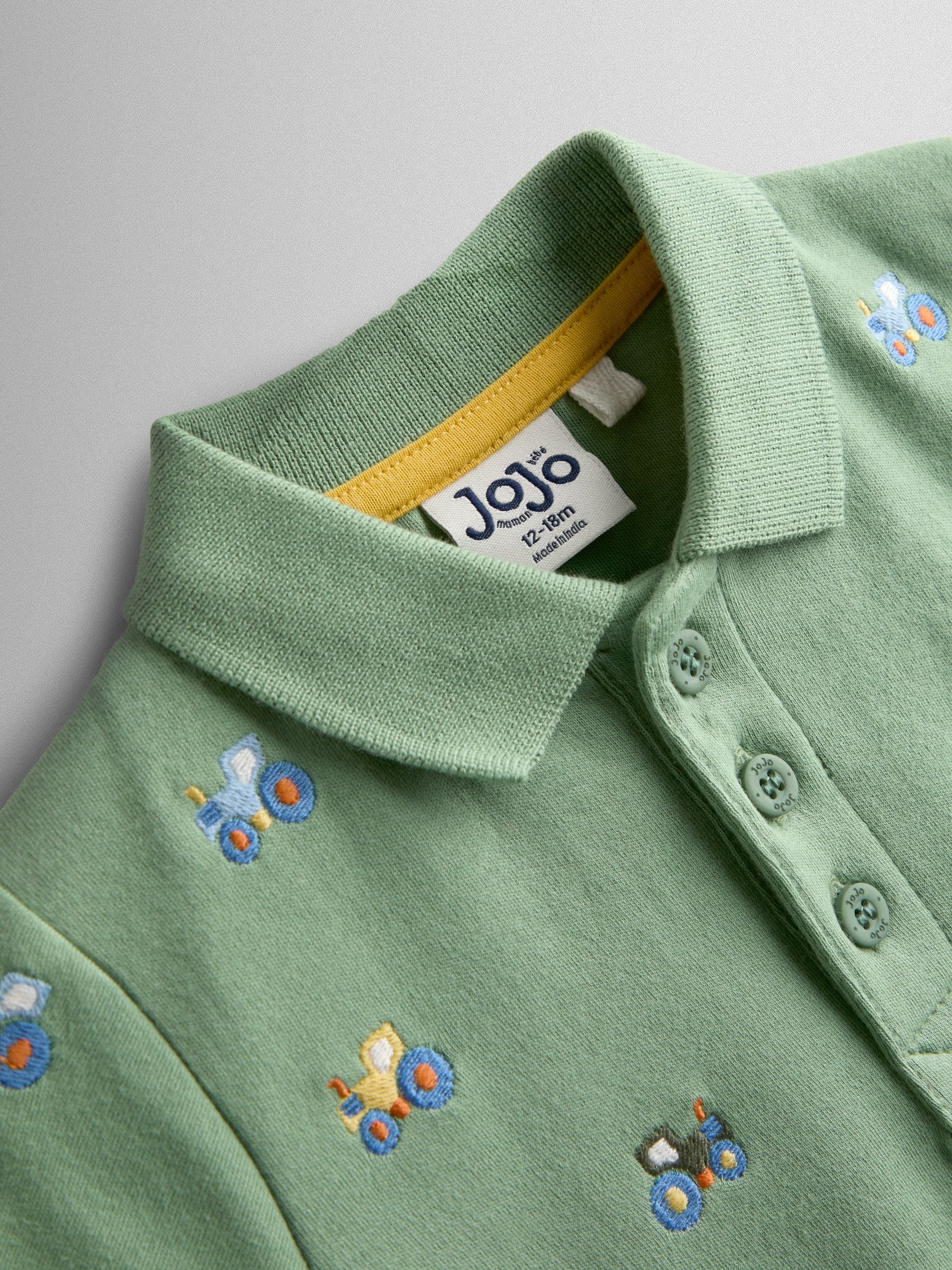 JoJo Maman Bébé Green Tractor Embroidered Polo Shirt image 3