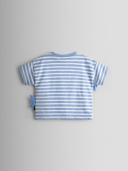 JoJo Maman Bébé Blue Stripe Shark Applique T-Shirt image 2