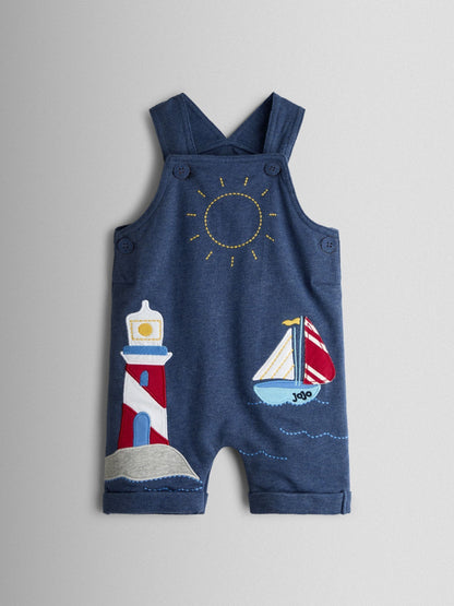 JoJo Maman Bébé Blue Boat 2-Piece Appliqué Dungarees & T-Shirt Set image 2