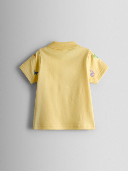 JoJo Maman Bébé Yellow Dino Embroidered Polo Shirt image 2