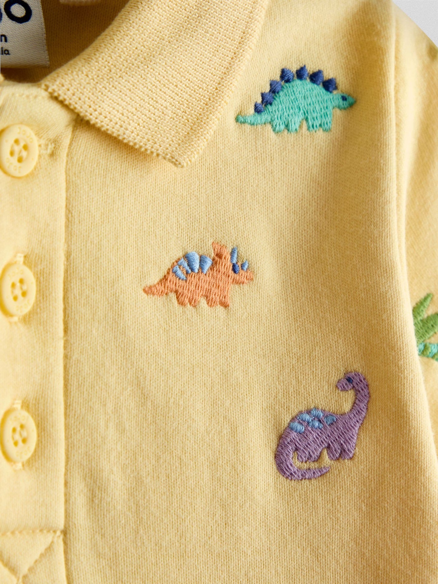 JoJo Maman Bébé Yellow Dino Embroidered Polo Shirt image 3