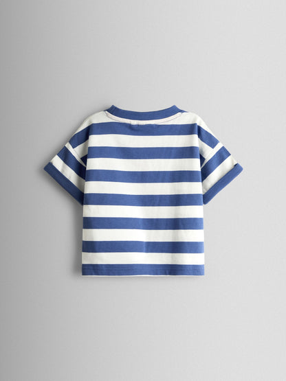 JoJo Maman Bébé Blue Stripe Boucle Crab Applique T-shirt image 2