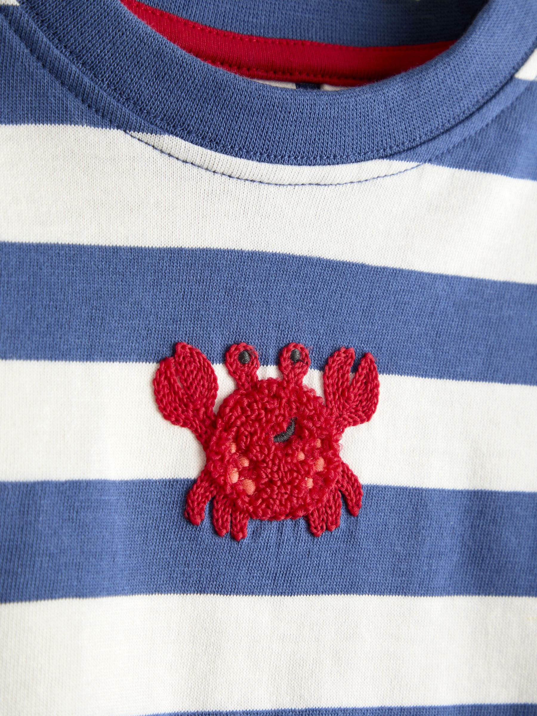JoJo Maman Bébé Blue Stripe Boucle Crab Applique T-shirt image 3