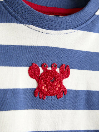 JoJo Maman Bébé Blue Stripe Boucle Crab Applique T-shirt image 3