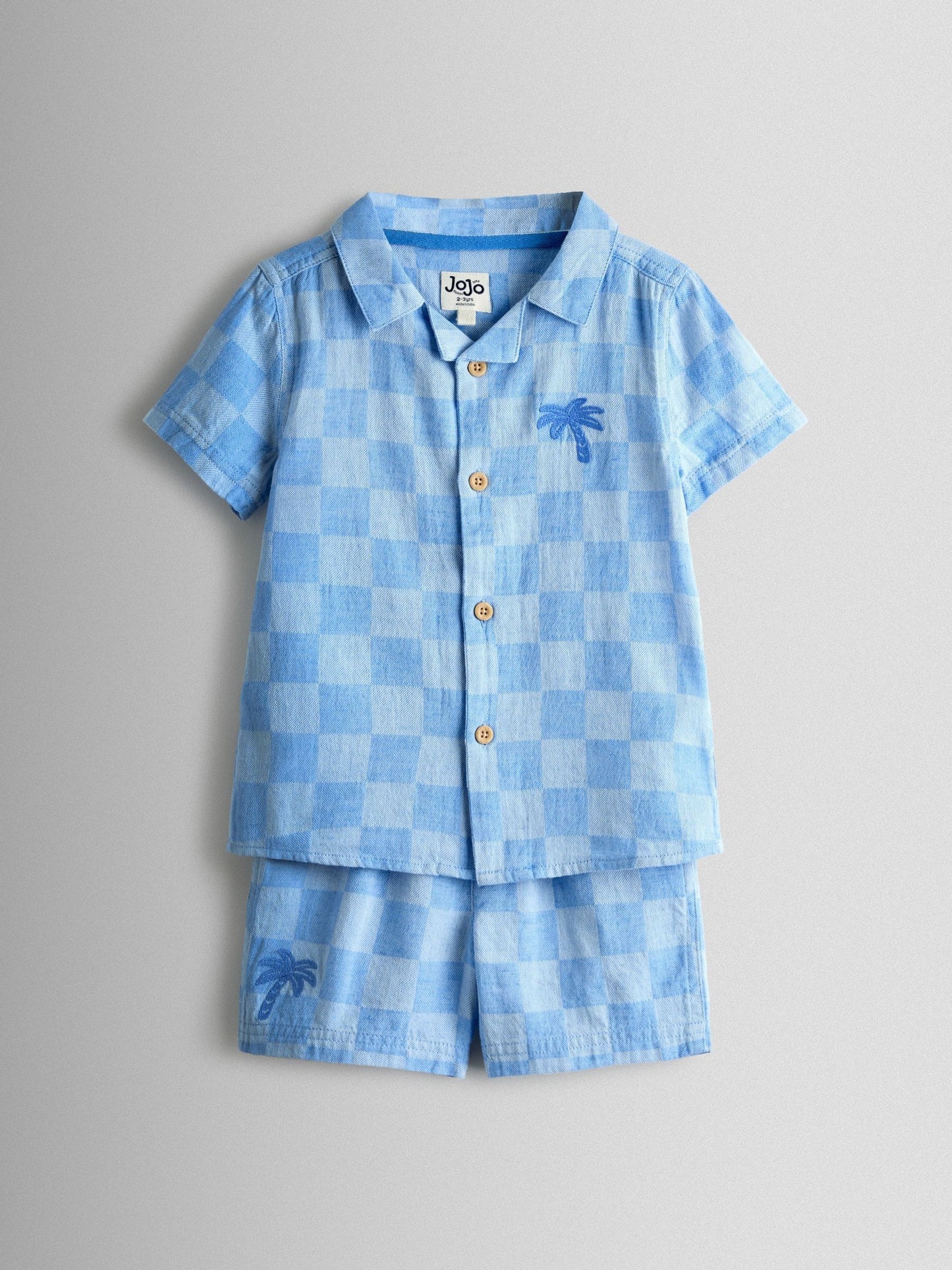 JoJo Maman Bébé Blue Checkerboard 2-Piece Shirt & Short Set image 2