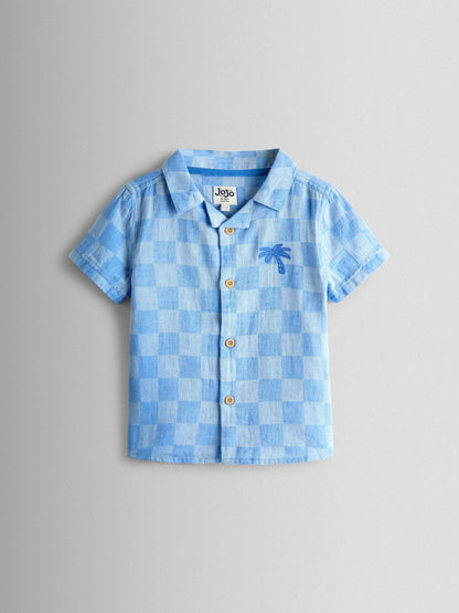 JoJo Maman Bébé Blue Checkerboard 2-Piece Shirt & Short Set image 3
