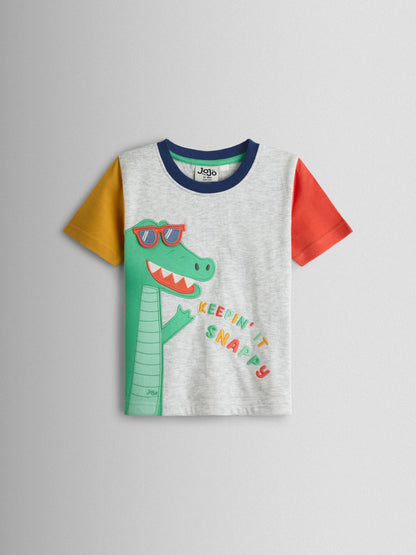 Dsiney Kidz - JoJo Maman Bébé Grey Crocodile Character Applique T-Shirt image 1